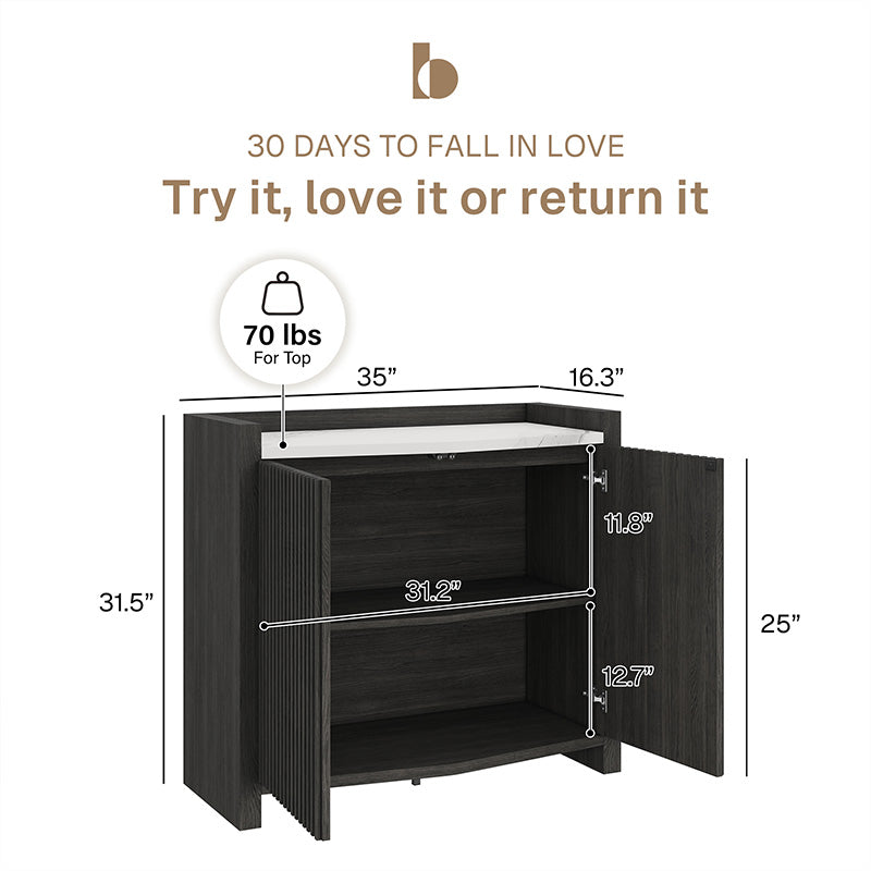 35" Fluted Black Modular Sideboard with Doors & Faux Marble Panel