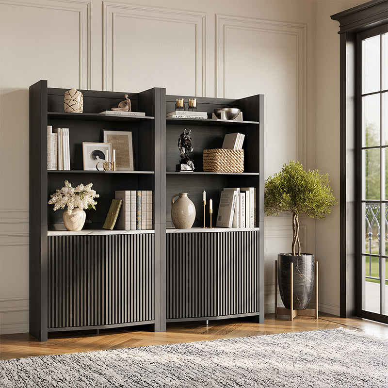 Delphi 71" Tall Black Fluted Bookcase (Set of 2)