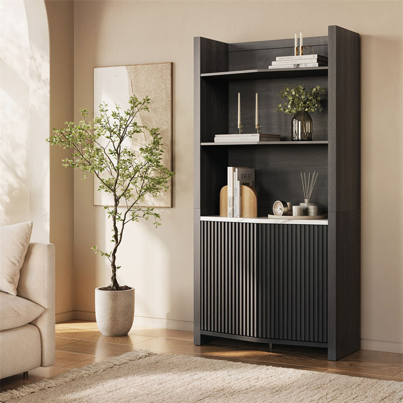 Delphi 71" Tall Black Fluted Bookcase