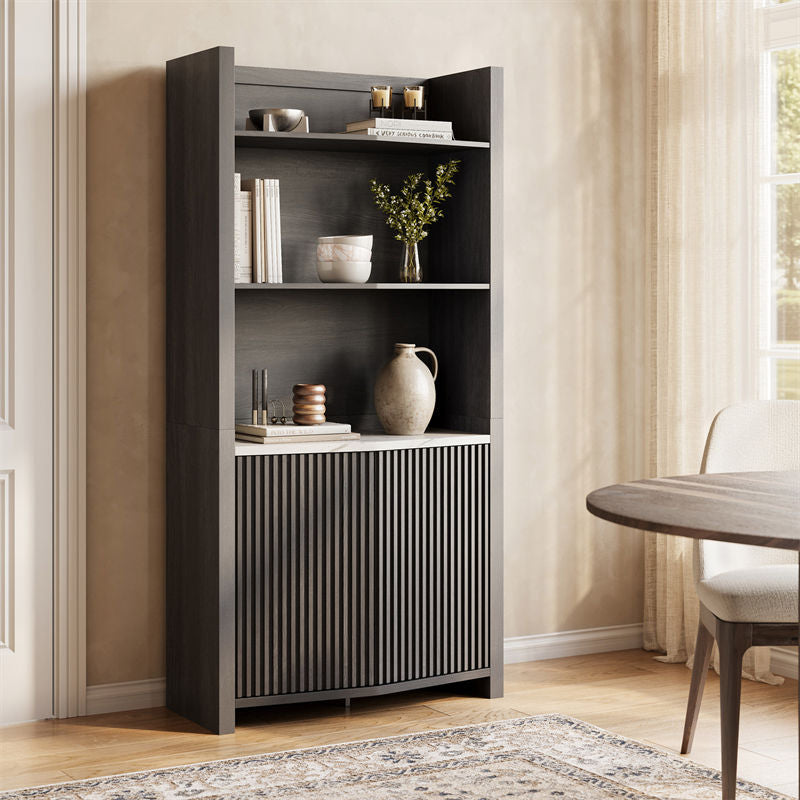 Delphi 71" Tall Black Fluted Bookcase