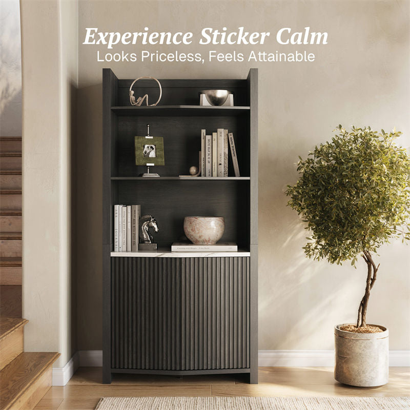 Delphi 71" Tall Black Fluted Bookcase