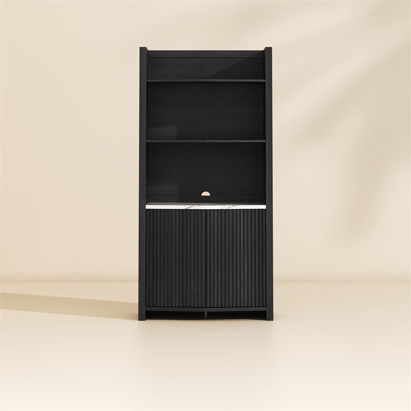 Delphi 71" Tall Black Fluted Bookcase