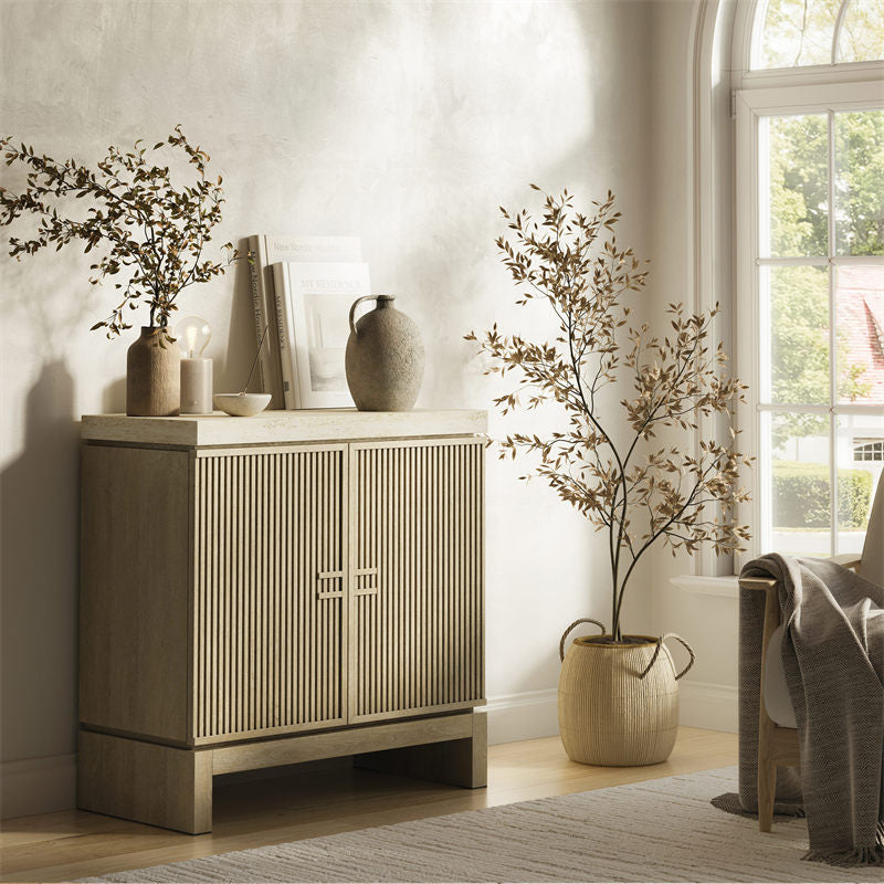 Anton 32" Fluted Buffet Cabinet with Travertine Top