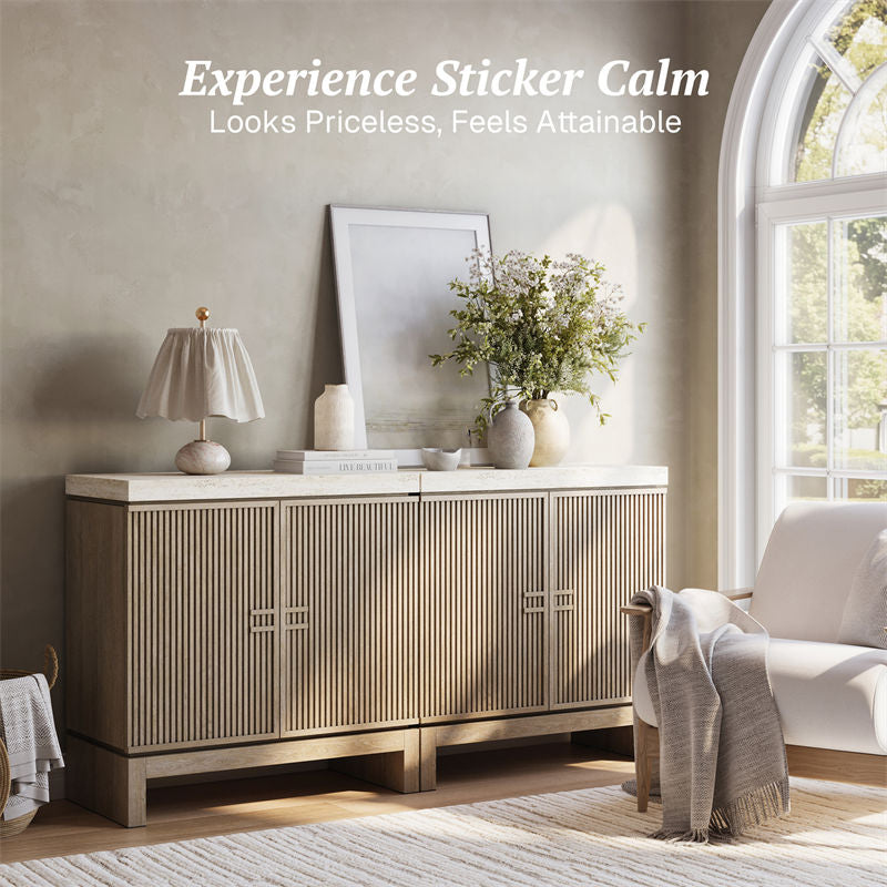 Anton 32" Fluted Buffet Cabinets with Travertine Top (Set of 2)