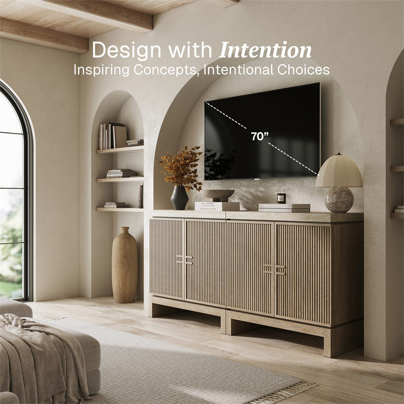 Anton 32" Fluted Buffet Cabinet with Travertine Top (Set of 2)