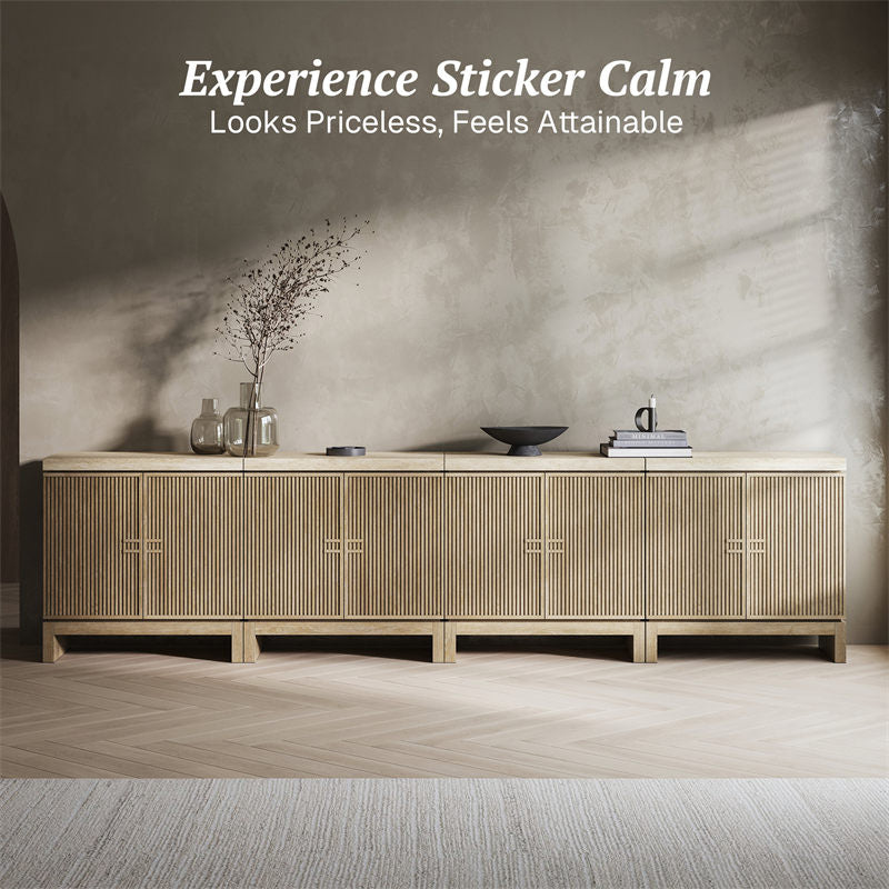 Anton 32" Fluted Buffet Cabinet with Travertine Top (Set of 4)