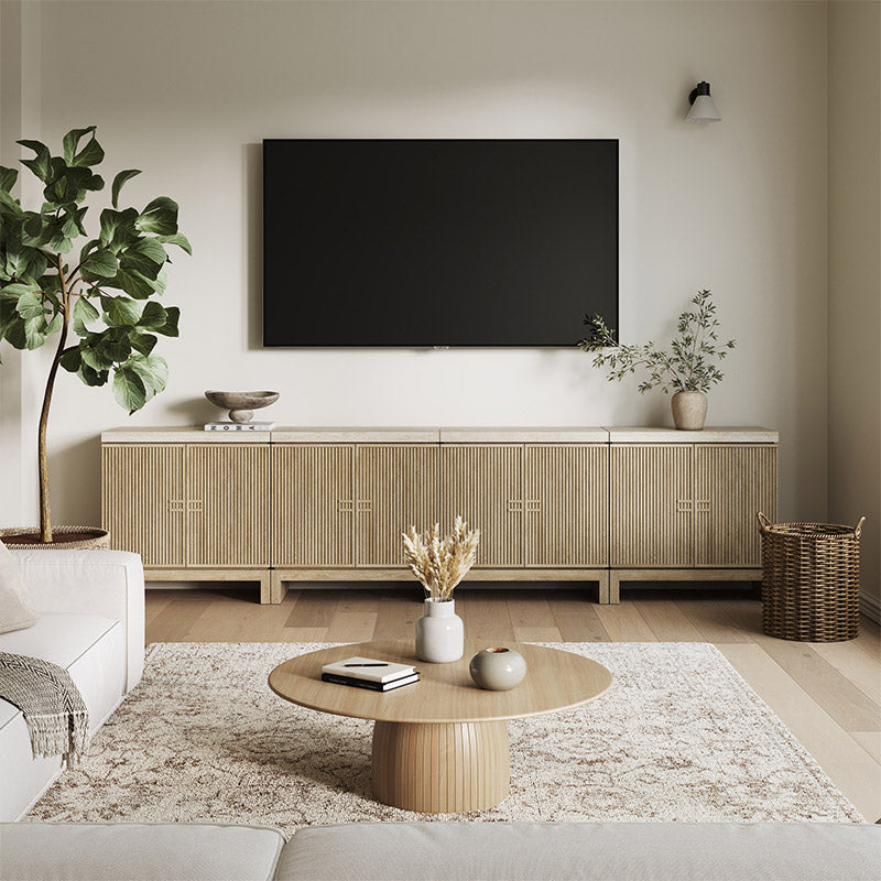 Anton 32" Fluted Buffet Cabinets with Travertine Top (Set of 4)