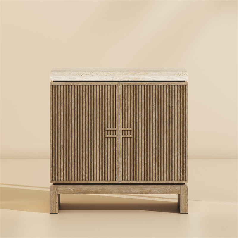 Anton 32" Fluted Buffet Cabinet with Travertine Top