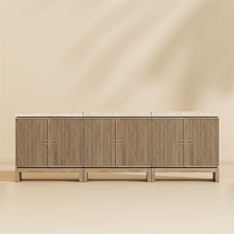 Anton 32" Fluted Buffet Cabinet with Travertine Top (Set of 3)