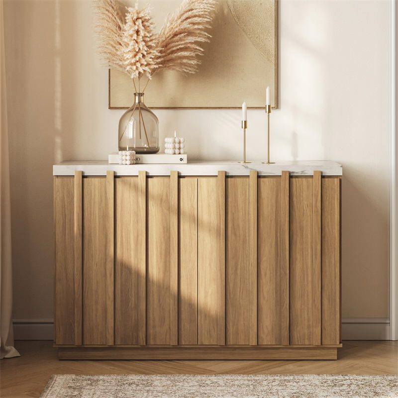 Ava 47" Faux Marble Top Fluted Sideboard Buffet Cabinet