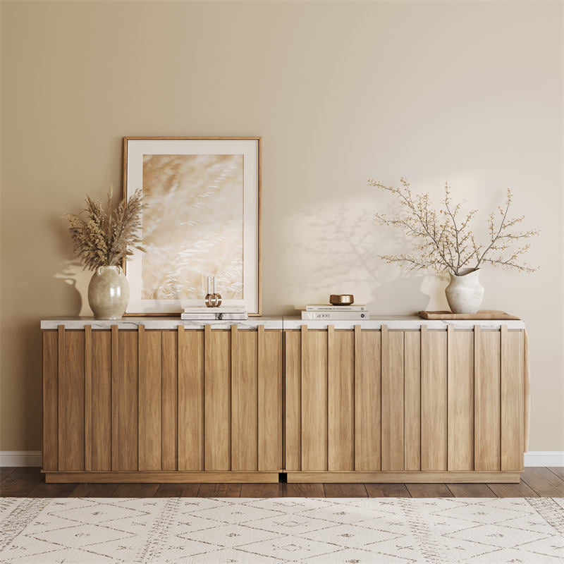Ava 47" Faux Marble Top Fluted Sideboard Buffet Cabinet (Set of 2)
