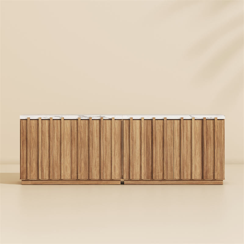 Ava 47" Faux Marble Top Fluted Sideboard Buffet Cabinet (Set of 2)