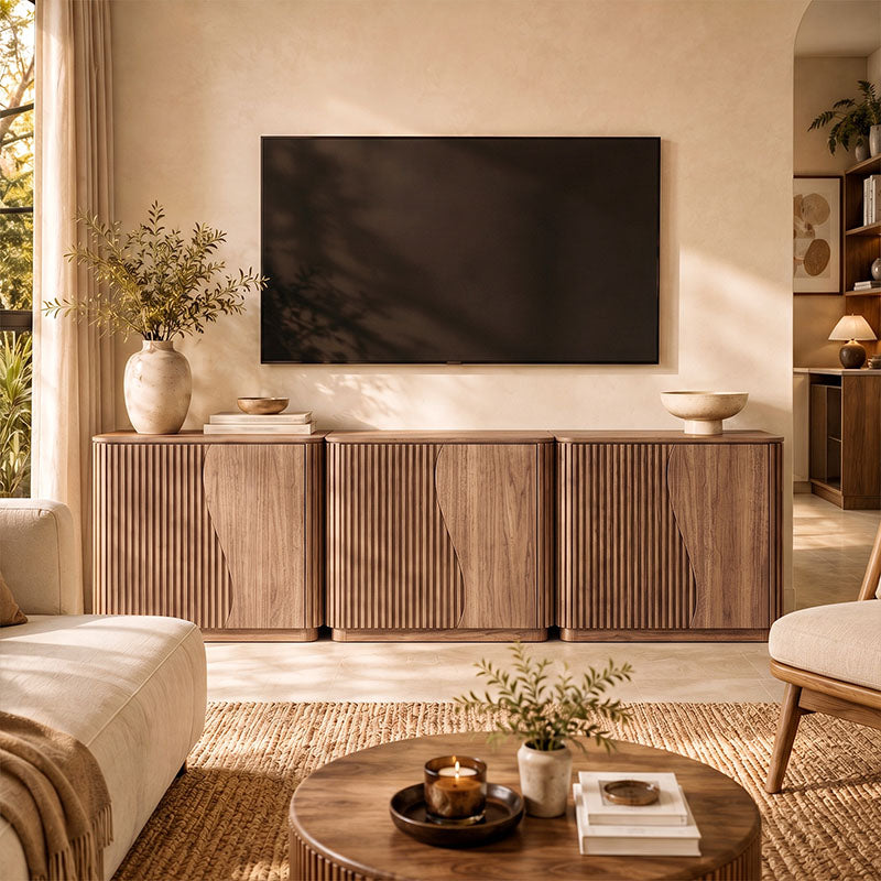 Simms 35" Modern S-Shaped Fluted Sideboard (Set of 3)