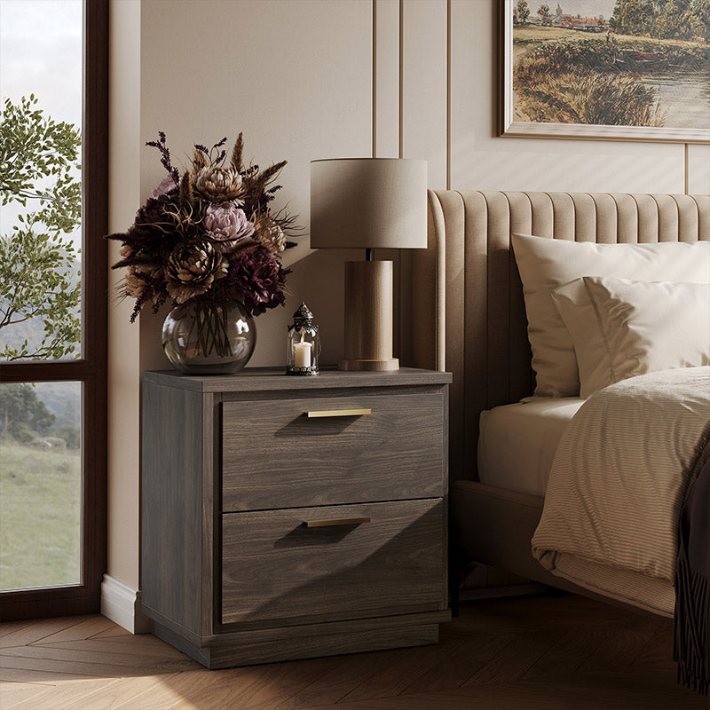 Set of 2 Nightstand with 2 Drawers & Rose Gold Handles