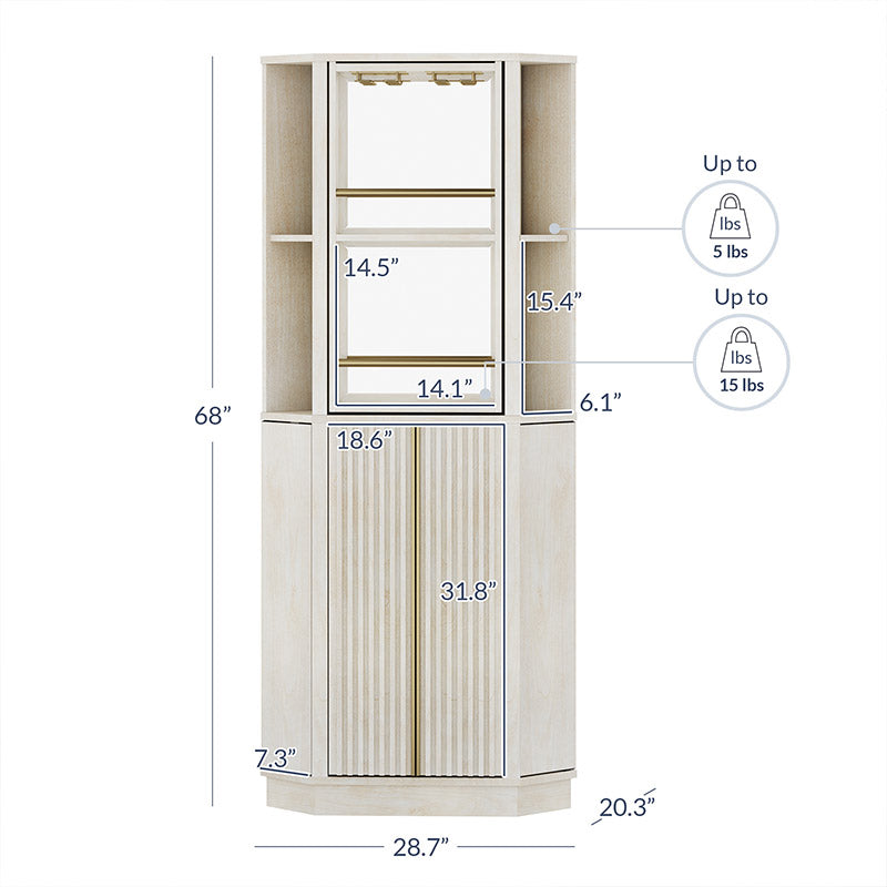 68" Tall Farmhouse Corner Bar Storage Cabinet with Rotating Wine Rack