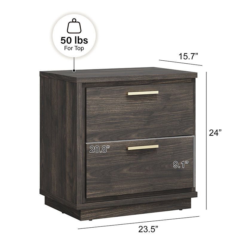 Set of 2 Nightstand with 2 Drawers & Rose Gold Handles