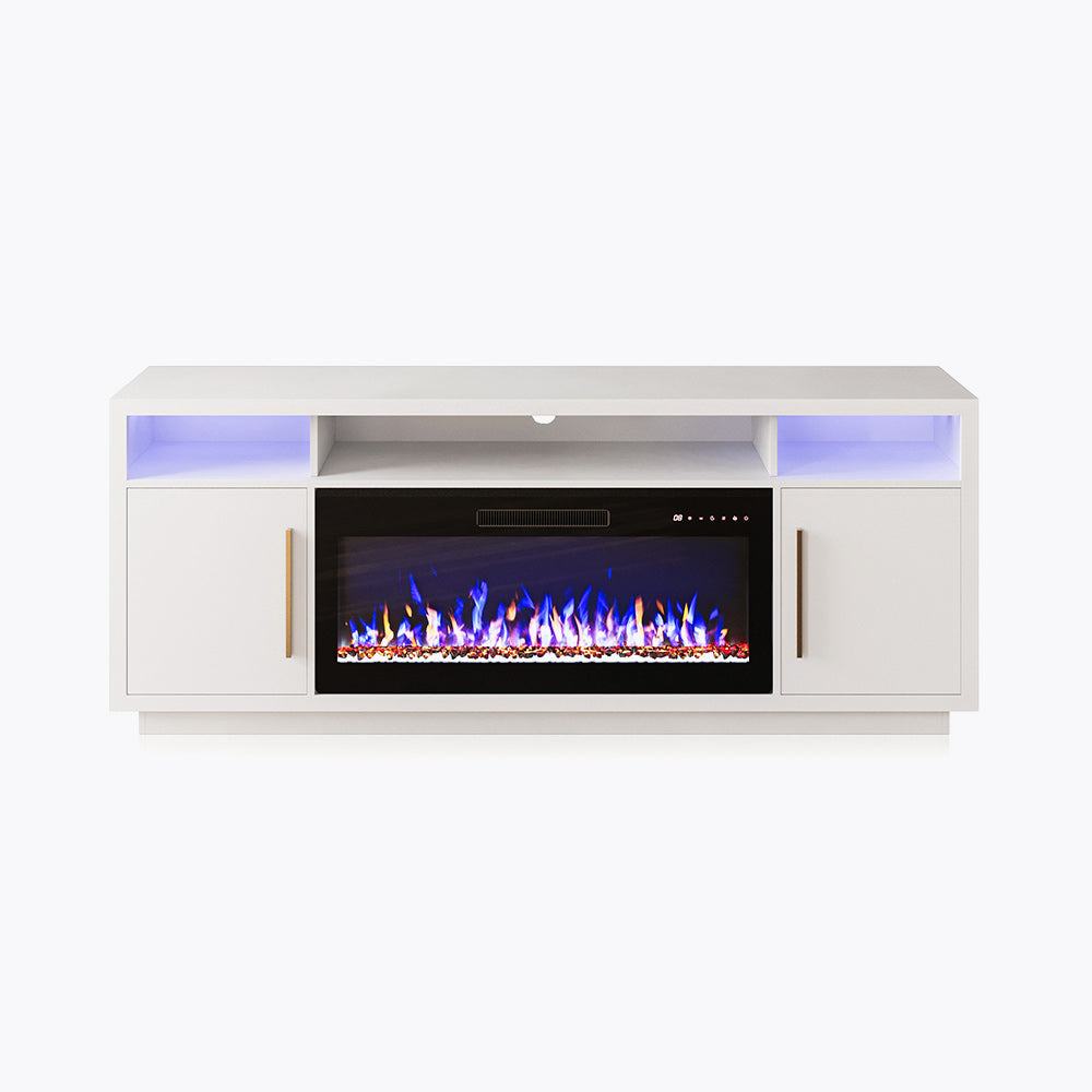 Avenue Long TV Stand with Fireplace for TVs up to 75″