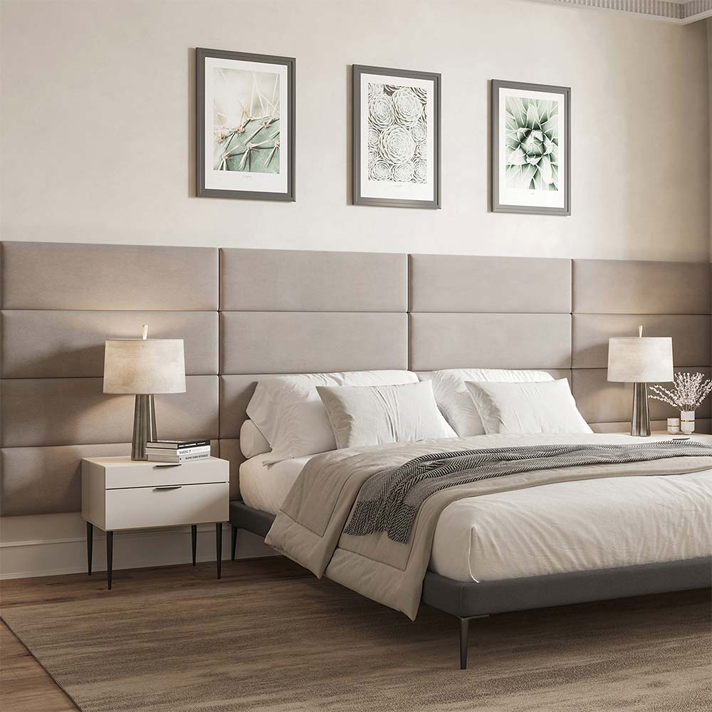 38 x 11.5 Upholstered Wall Mounted Headboard Panels Light Brown