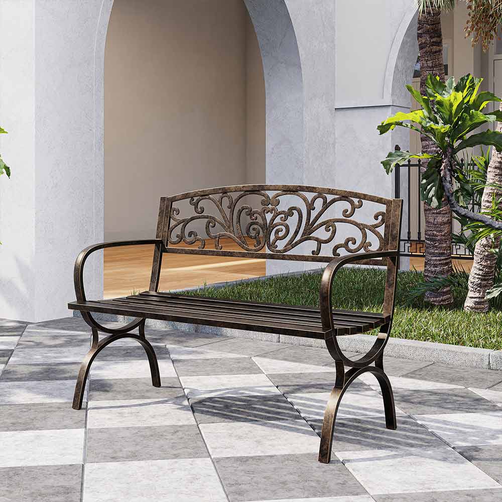 Belleze 50 Garden Backyard Bench Metal Bronze