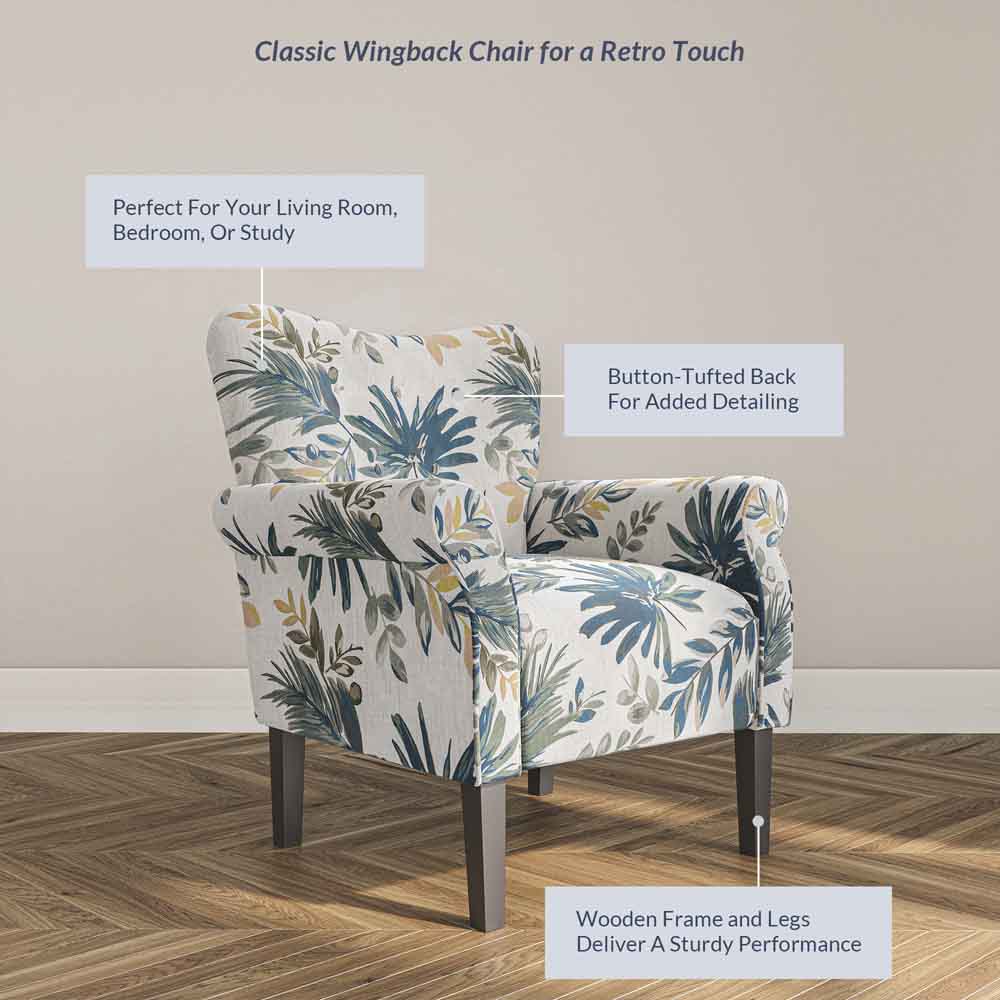 Allston Armchair Floral Design Padded Armrests Dark Wood Legs