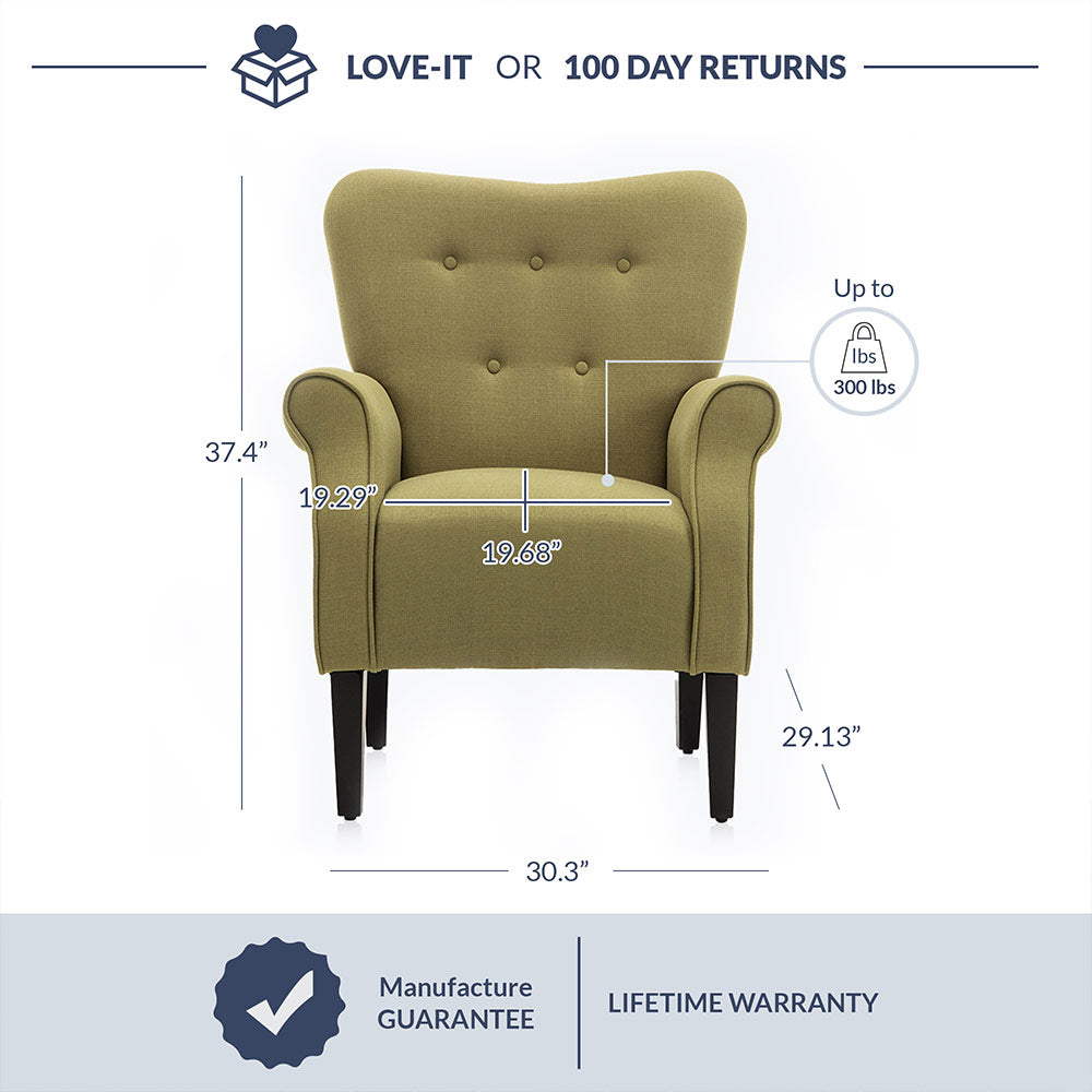 Allston Armchair Floral Design Padded Armrests Dark Wood Legs