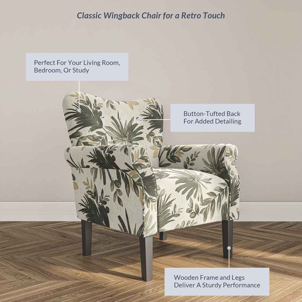 Allston Armchair Floral Design Padded Armrests Dark Wood Legs