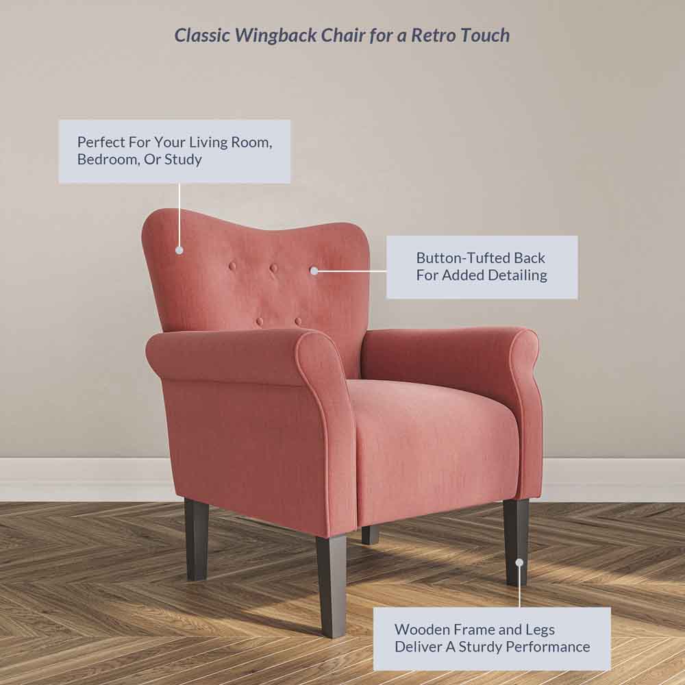 Allston Armchair Floral Design Padded Armrests Dark Wood Legs