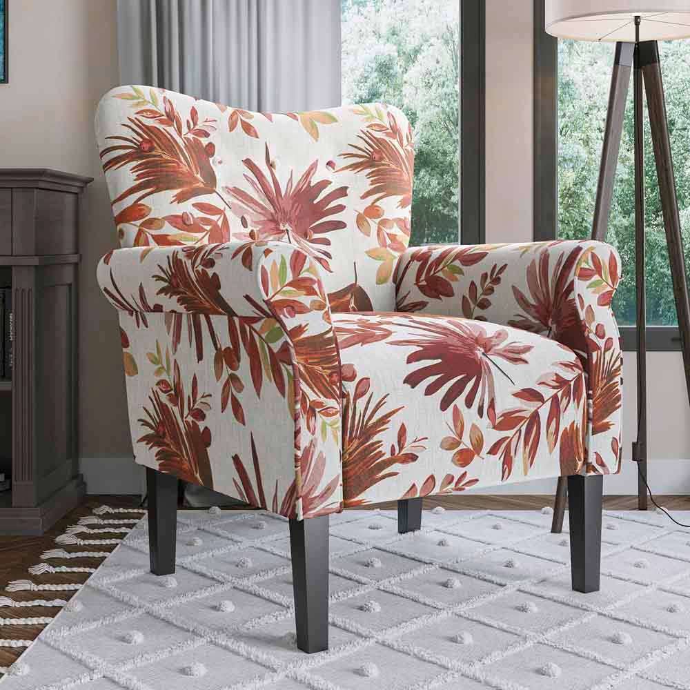 Allston Armchair Floral Design Padded Armrests Dark Wood Legs