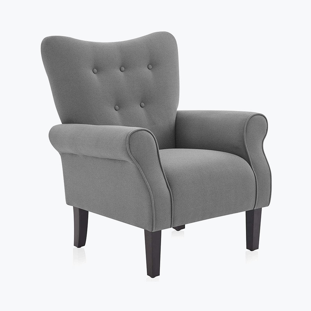 Allston Armchair Floral Design Padded Armrests Dark Wood Legs
