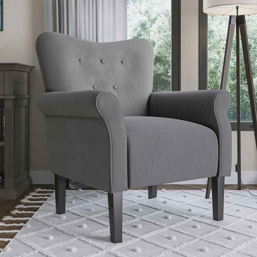 Allston Armchair Floral Design Padded Armrests Dark Wood Legs
