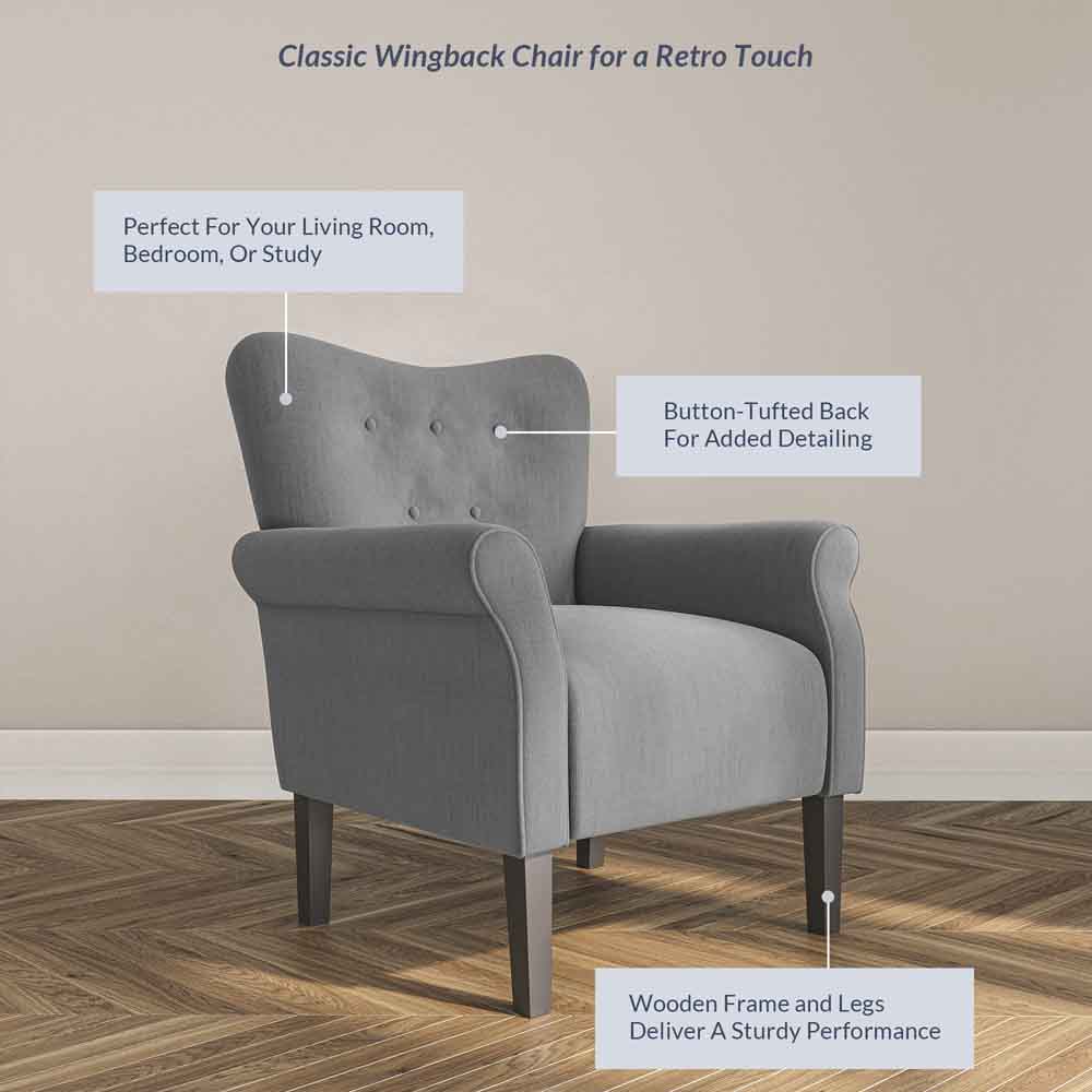 Allston Armchair Floral Design Padded Armrests Dark Wood Legs