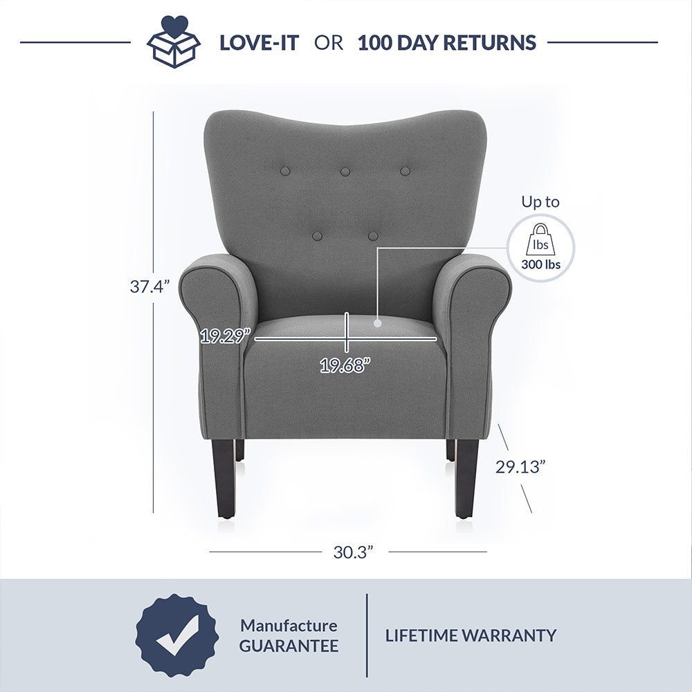 Allston Armchair Floral Design Padded Armrests Dark Wood Legs