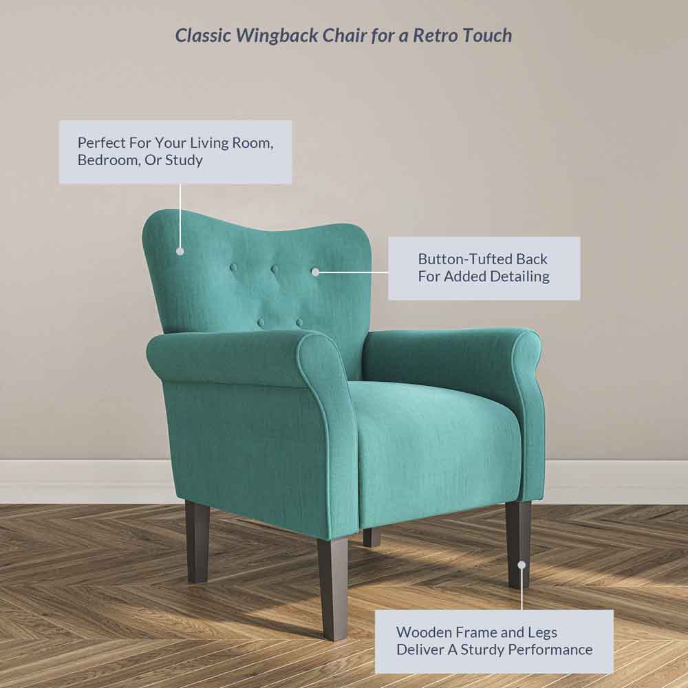 Allston Armchair Floral Design Padded Armrests Dark Wood Legs