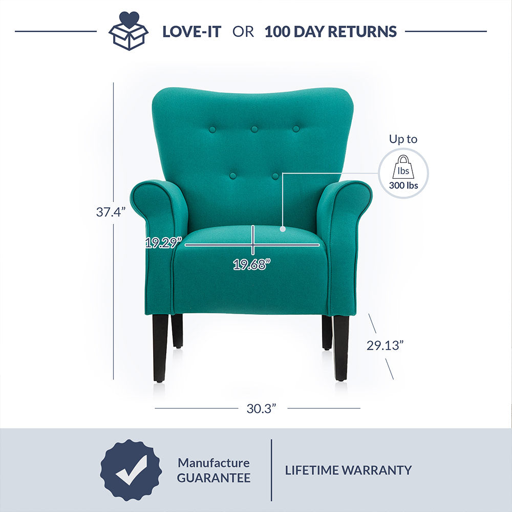 Allston Armchair Floral Design Padded Armrests Dark Wood Legs
