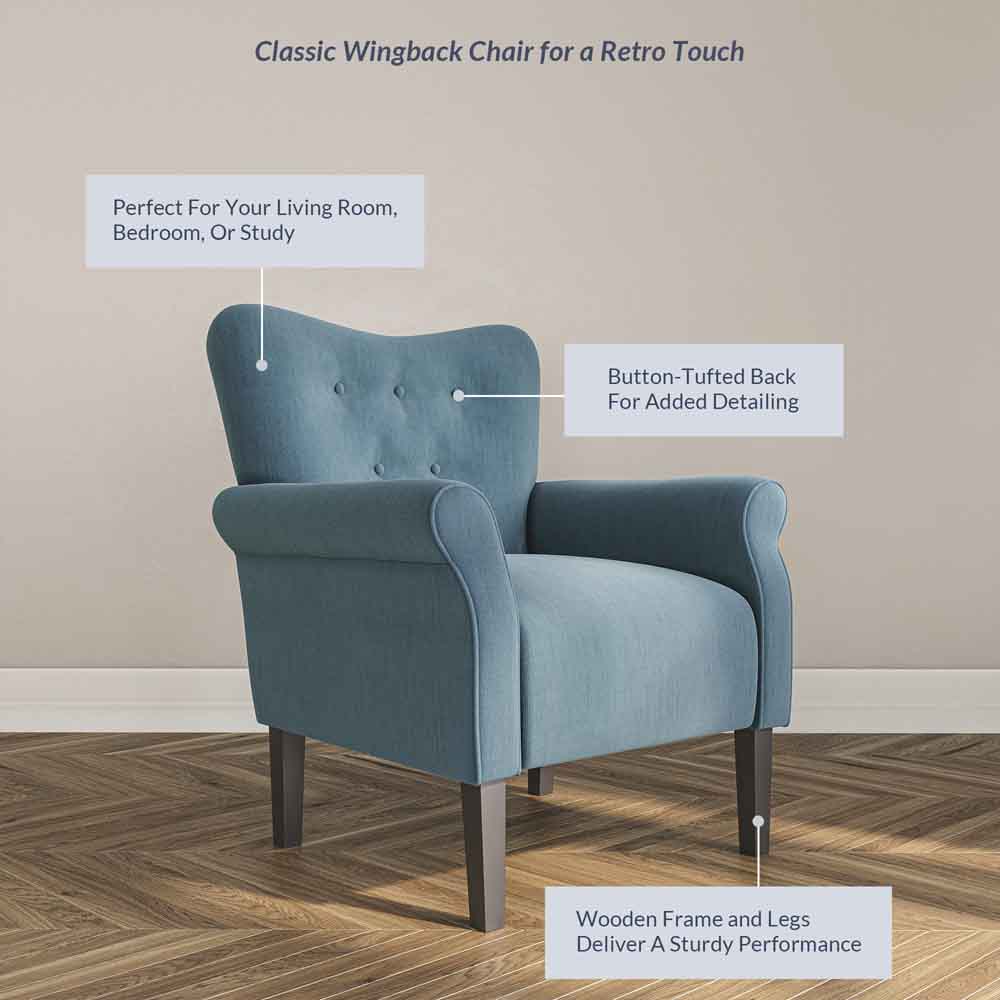 Allston Armchair Floral Design Padded Armrests Dark Wood Legs