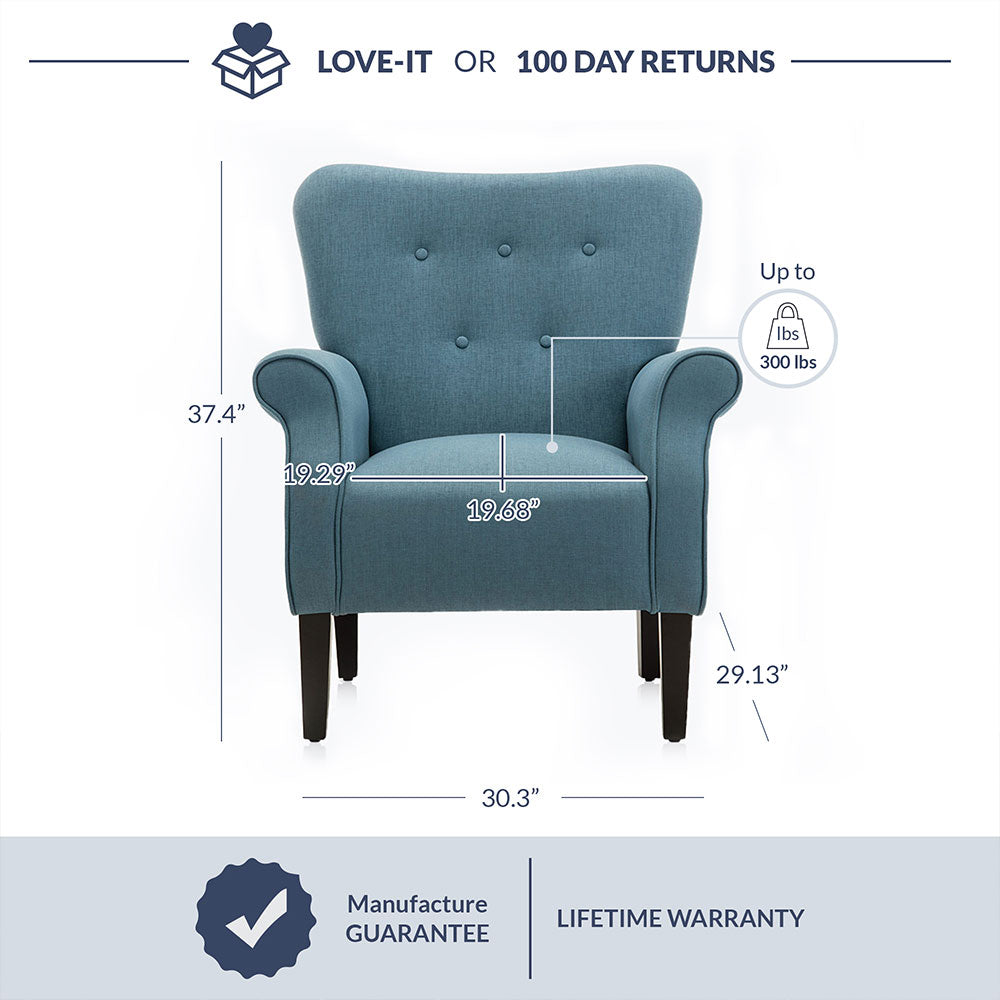 Allston Armchair Floral Design Padded Armrests Dark Wood Legs