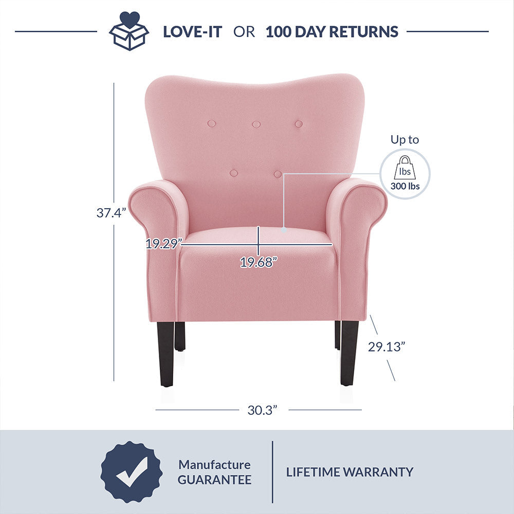 Allston Armchair Floral Design Padded Armrests Dark Wood Legs