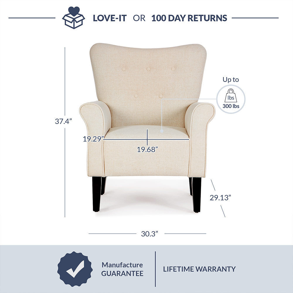 Allston Armchair Floral Design Padded Armrests Dark Wood Legs