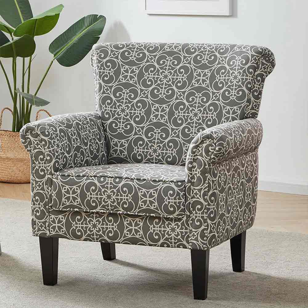 Rosette Scroll Upholstered Armchair