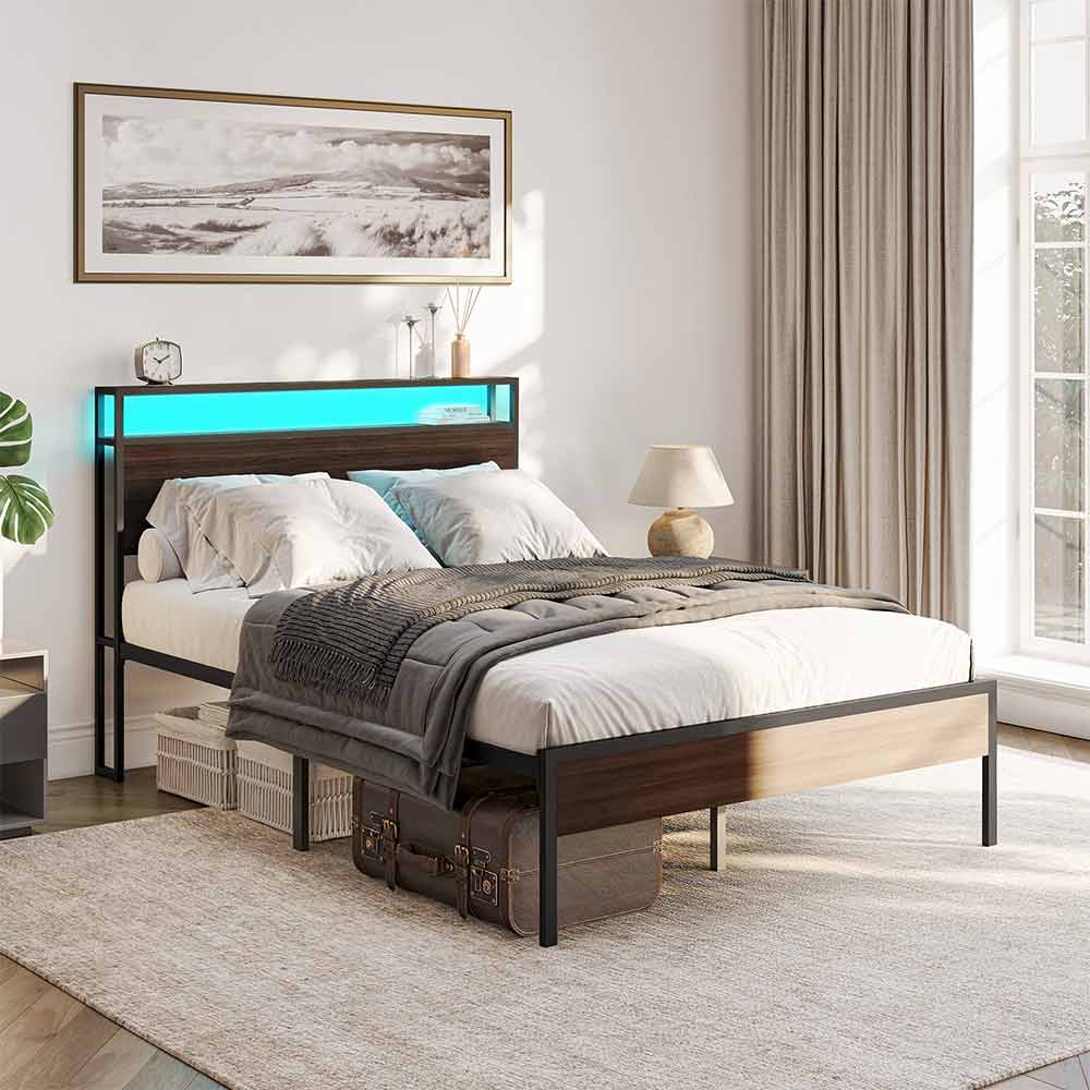 HOMCOM Full-Size Cement Gray Bed Frame with Storage