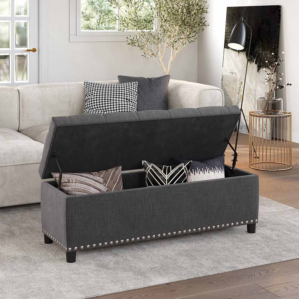 Leather Storage Bench | Leather Bench with Storage