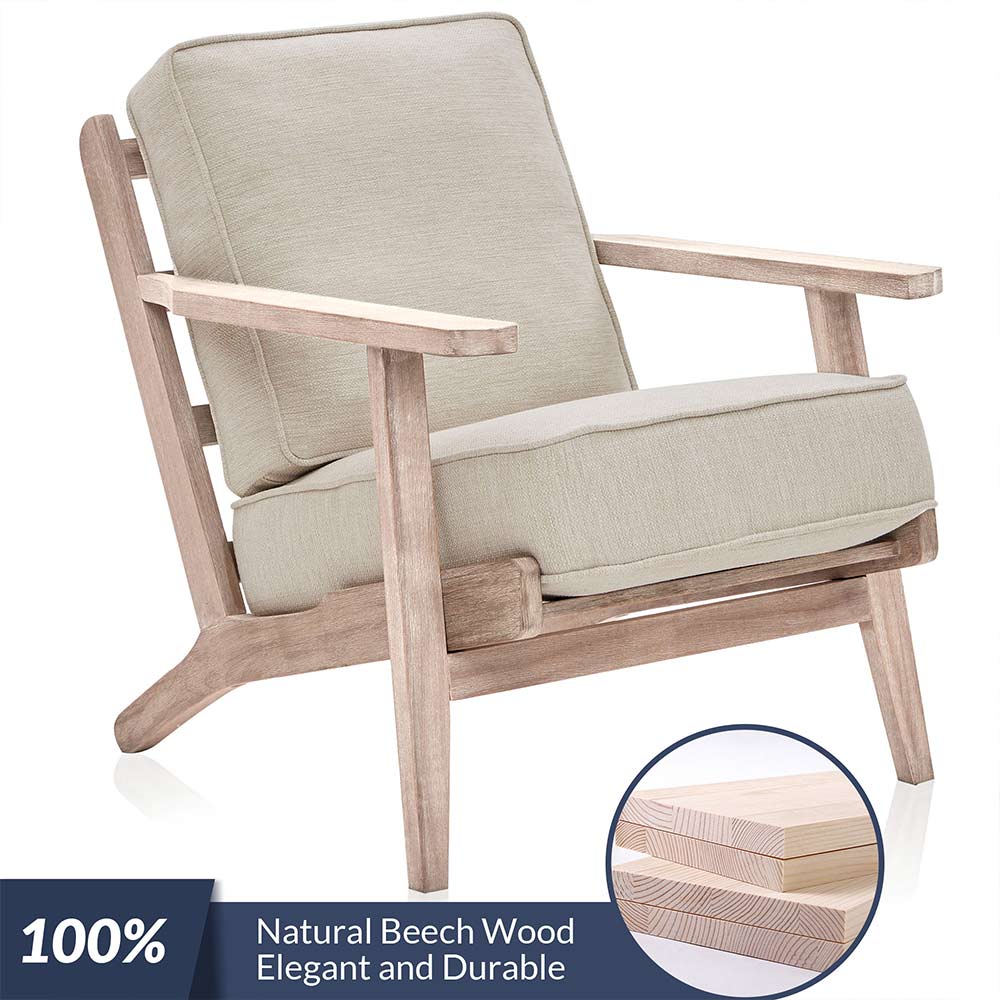 Maximus Wooden Mid-Century Modern Linen Armchair