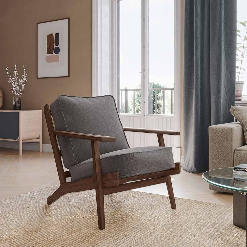 Maximus Wooden Mid-Century Modern Linen Armchair