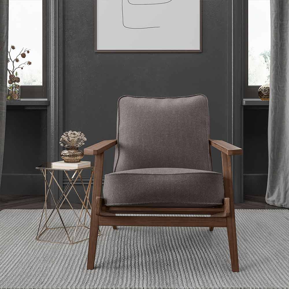 Maximus Wooden Mid-Century Modern Linen Armchair