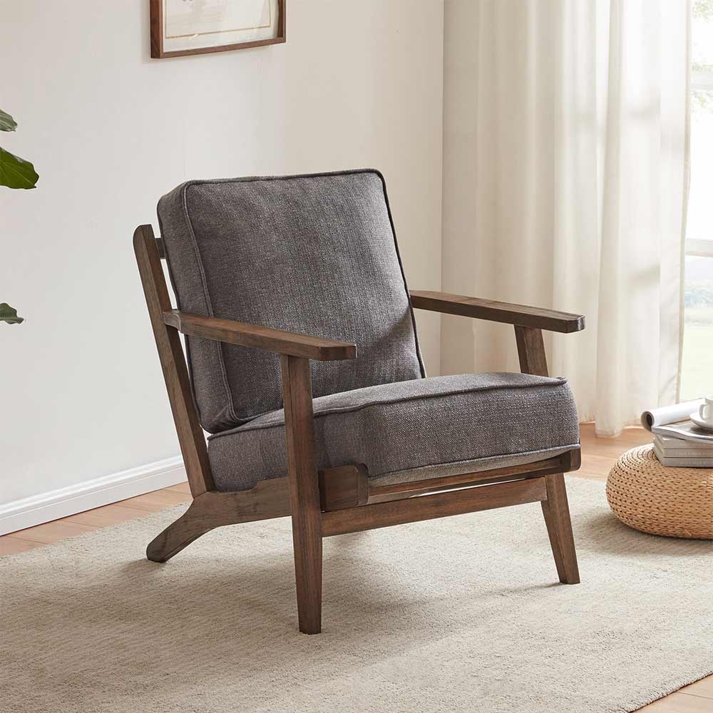 Maximus Wooden Mid-Century Modern Linen Armchair