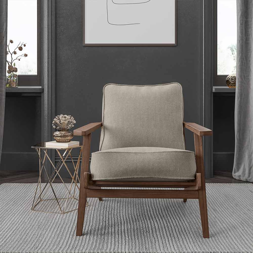 Maximus Wooden Mid-Century Modern Linen Armchair