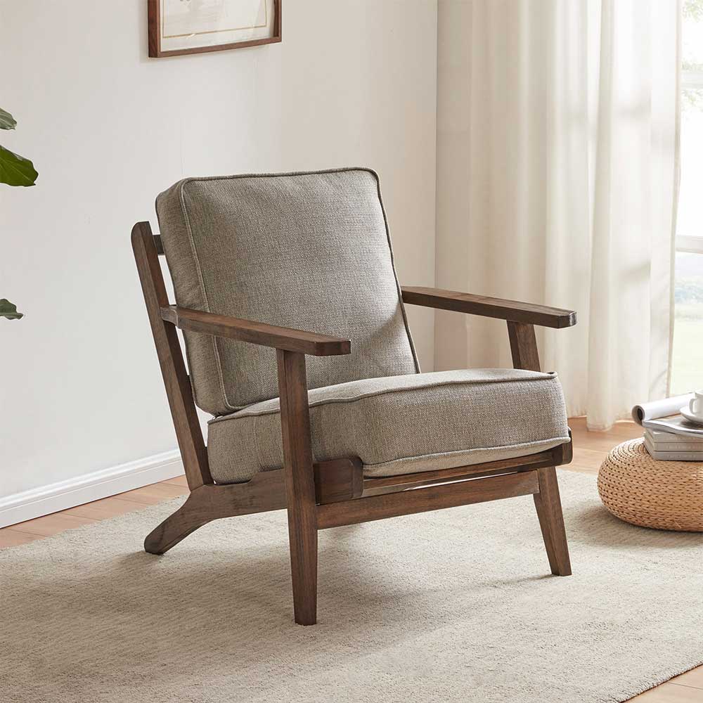 Maximus Wooden Mid-Century Modern Linen Armchair