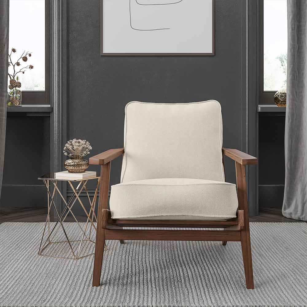 Maximus Wooden Mid-Century Modern Linen Armchair