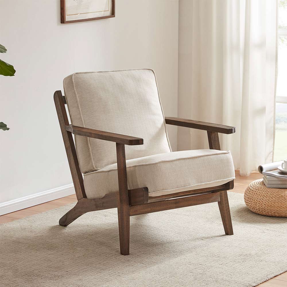 Maximus Wooden Mid-Century Modern Linen Armchair