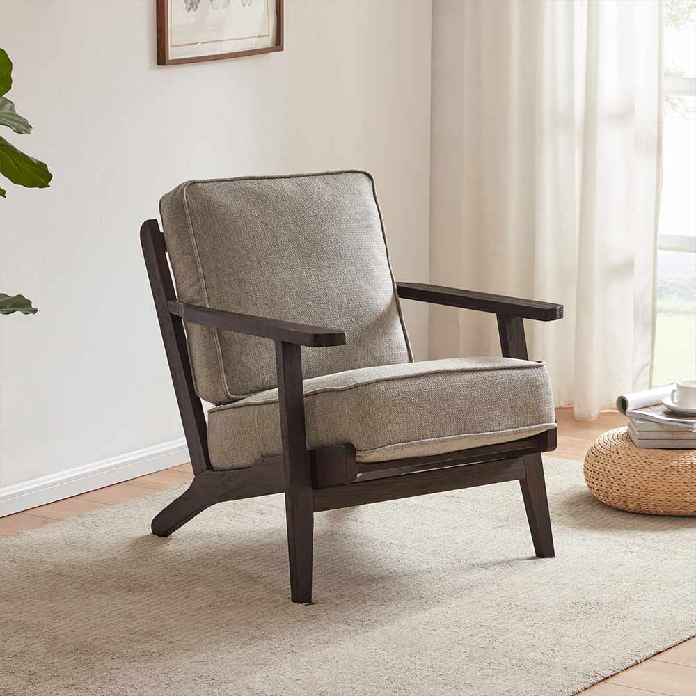 Maximus Wooden Mid-Century Modern Linen Armchair
